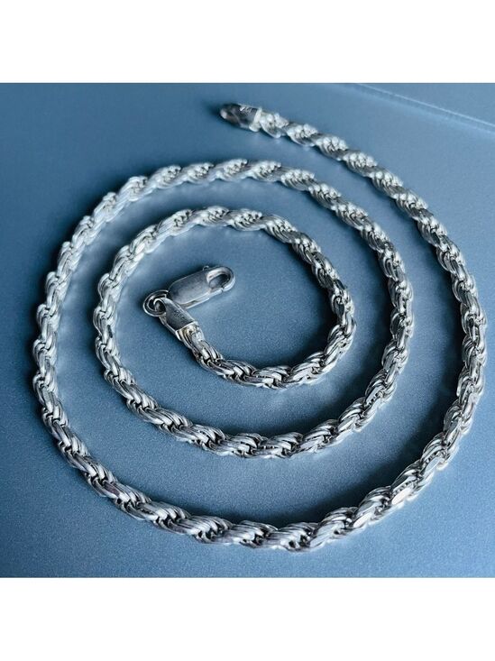 Jewelry - Italian Sterling Silver Wide 4mm Rope Chain 20” Necklace Vintage